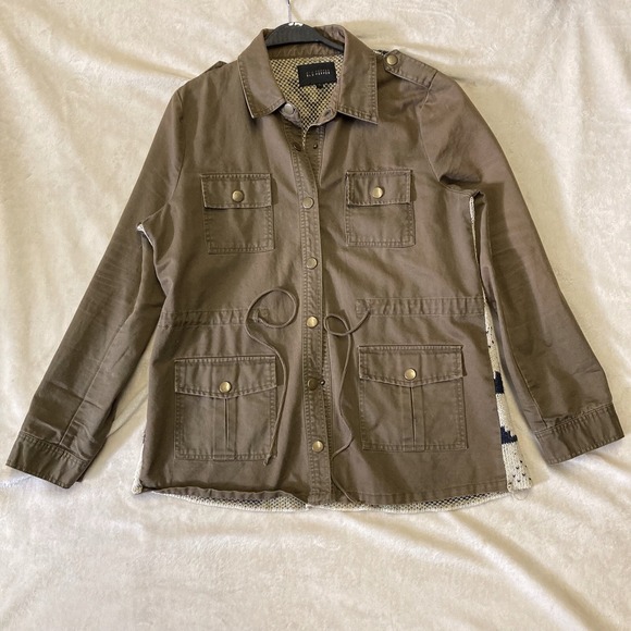 Aztec Print Army Green Utility Jacket Size L Knit Back Design Blu Pepper - Picture 2 of 6